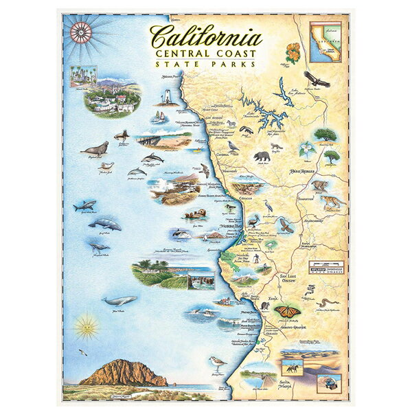 ポスター カリフォルニア州立公園 地図 Central California state park Map アンティークスタイル 石版印刷風ポスター 61cm×46cm ■ アートポスター アールデコ ポスター 雑貨 インテリア