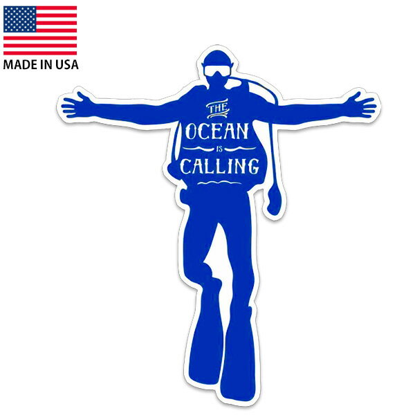 ステッカー THE OCEAN IS CALLING スキューバダイビング ダイバー 約10cm×約9cm アメリカ製 屋内・屋外..