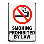 プラスチックサイン "SMOKING PROHIBITED BY LAW" (喫煙は法律で禁止されています) 35.5cm×25.5cm ■ インテリア 雑貨 ガレージ 壁掛け ブラック レッド ホワイト