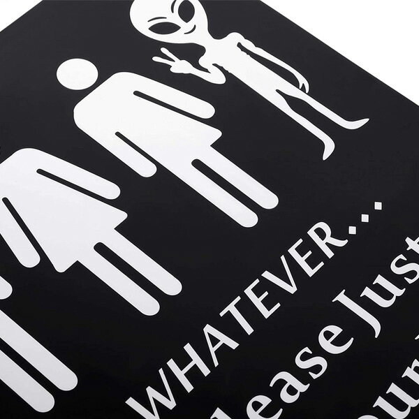 プラスチックサイン "RESTROOM" レストルーム トイレ 人間 エイリアン 縦30cm×横22cm ■ WHATEVER Just Wash Your Hands Please 宇宙人 トイレ 壁掛け WC 表示 案内 壁掛け インテリア 雑貨