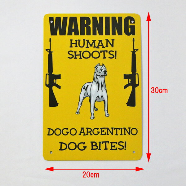 メタルサイン 警告 闘犬に噛まれます "WARNING DOG BITE!" 縦30cm×横20cm ■ インテリア 壁掛け 防犯 ペット いぬ 看板 [3]
