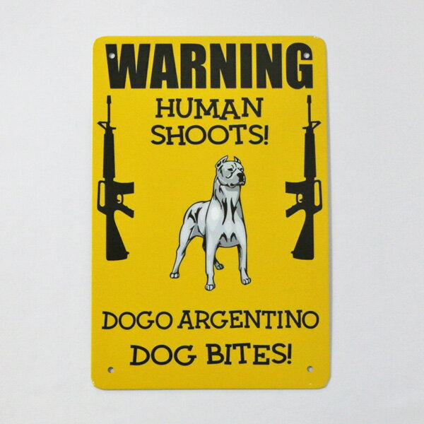 メタルサイン 警告 闘犬に噛まれます "WARNING DOG BITE!" 縦30cm×横20cm ■ インテリア 壁掛け 防犯 ペ..