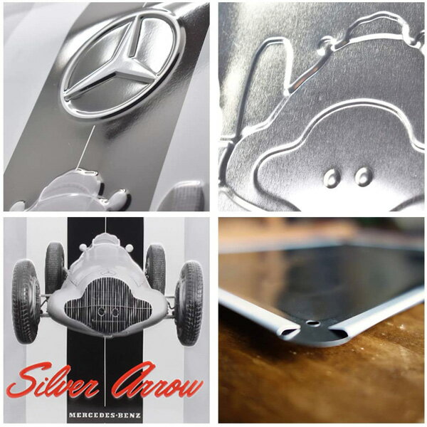 メタルサイン "Silver Arrow MERCEDES-BENZ" シルバー・アロー メルセデス・ベンツ エンボス 看板 30cm×20cm ドイツ製 ■ ガレージ おしゃれ 自動車 カー ブリキ看板 [3]