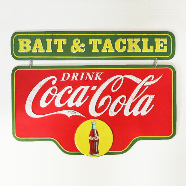エンボス メタルサイン Coca-Cola "BAIT & TACKLE" コカコーラ 34cm×46cm ■ Coca Cola コーラ ドリンク ビンテージ調 アンティーク風 インテリア 壁掛け ブリキ看板 アメリカ雑貨 ショップ ガレージ