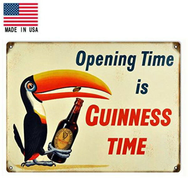 【ブリキ看板】【ギネス】Opening Time is GUINNESS TIME ヴィンテージ風 ブリキ看板 23cm×30.5cm【雑貨 インテリア 壁掛け ガレージ メイドインUSA イエロー レッド ブラウン】