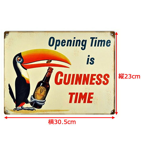 【ブリキ看板】【ギネス】Opening Time is GUINNESS TIME ヴィンテージ風 ブリキ看板 23cm×30.5cm【雑貨 インテリア 壁掛け ガレージ メイドインUSA イエロー レッド ブラウン】