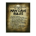 【ブリキ看板】Man Cave Rules スカル ビンテージ調 看板 38cm×31cm【雑貨 インテリア 壁掛け ガレージ】