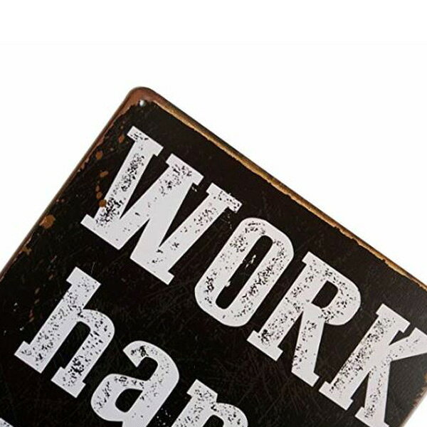 【ブリキ看板】Work Hard and be nice ビンテージ調 30cm×20cm【雑貨 インテリア 壁掛け ガレージ 店舗 レトロ ブラック ホワイト】 [2]
