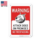 【メタル看板】Warning Attack Dogs on premises メタルサイン 25.5cm×17.5cm【犬 雑貨 インテリア 壁掛け ガレージ メイドインUSA アメリカン レッド ホワイト】