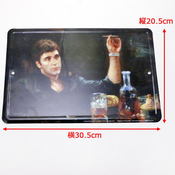 【ブリキ看板】スカーフェイス アル・パチーノ 看板 20.5cm×30.5cm【Scarface マフィア 映画 雑貨 インテリア ガレージ 壁掛け ブラック ブラウン】