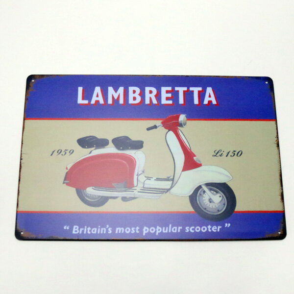 Rakuten - 【ブリキ看板】ランブレッタ ビンテージ調 看板 縦20cm×横30cm【Lambretta インテリア 雑貨 壁掛け ガレージ バイク スクーター ブルー レッド ホワイト】