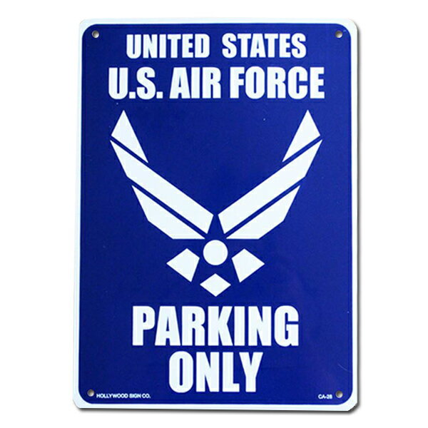 【プラスチックサイン】US AIR FORCE PARKING ONLY 米空軍専用駐車場 サインボード 35.5cm×25.5cm【雑貨 インテリア 壁掛け ガレージ ミリタリー 米軍 アメリカン ブルー ホワイト】