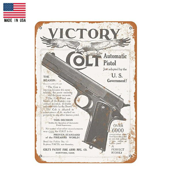 Colt ロゴ ガバメント M1911 Victory ビンテージ調 看板 30.5cm×23cm