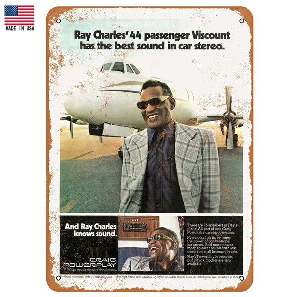 Rakuten - 【ブリキ看板】レイ・チャールズ 1976 ポスター ビンテージ調 25.5cm×18cm【Ray Charles Jazz ジャズ R&B ソウル 雑貨 壁掛け ガレージ メイドインUSA ブラック ホワイト ブラウン】