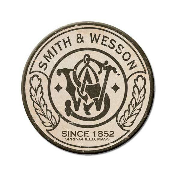 【缶マグネット】SMITH & WESSON スミス＆ウェッソン ロゴ ブリキ 円形マグネット 直径約7.5cm【ミリタ..