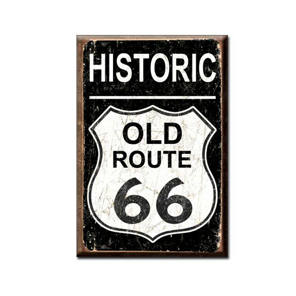 【缶マグネット】ルート66 HISTORIC OLD ROUTE 66 アメリカ国道66号線 ブリキ 長方形マグネット 約8cm×5.5cm【アメリカ西部 ポップカルチャー インテリア バッジ バナー アメリカ雑貨 レトロ】