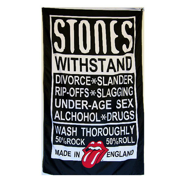 Rolling Stones（ローリングストーンズ） ロゴ フラッグ 縦長 ブラック 屋内・屋外用 154cm×89cm 