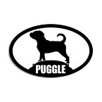 【ステッカー シール】PUGGLE パグル シルエット オーバル型 デカール 約8cm×12.5cm【アメリカ 犬 雑貨 小物 サイン カーステッカー】