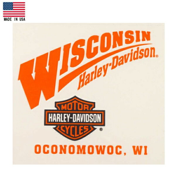 【ハーレーダビッドソン】【ステッカー】WISCONSIN Harley-Davidson バー＆シールド OCONOMOWOC.WI デカール 3種セット オレンジ 【雑貨 シール バイク バイカー メイドインUSA】