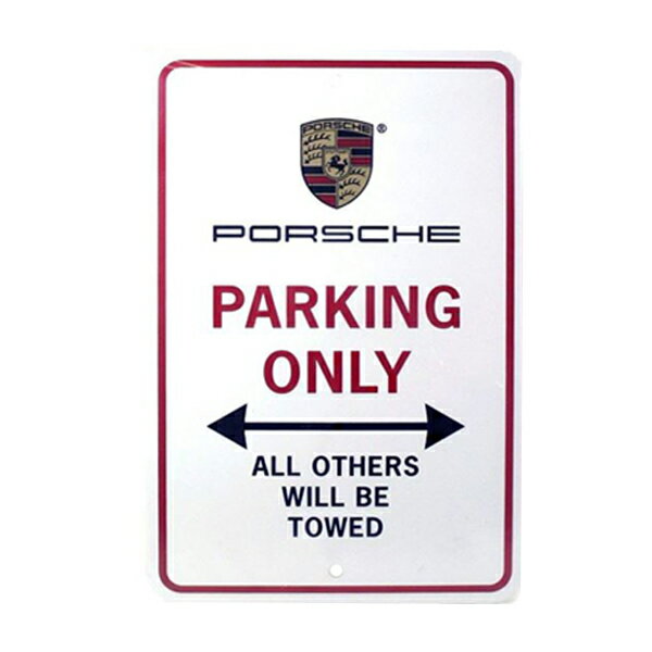 【ポルシェ】【アルミ 看板】PORSCHE PARKING ONLY（ポルシェ専用駐車場） エンブレム 30.5cm×20cm【雑貨 インテリア 壁掛け ガレージ 車 カー ホワイト レッド ブラック】