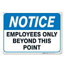 【ブリキ看板】NOTICE EMPLOYEES ONLY BEYOND THIS POINT(ここから先は従業員のみ）メタルサイン 18cm×25.5cm【インテリア 雑貨 壁掛け ガレージ 標識 店舗 ブルー ホワイト】