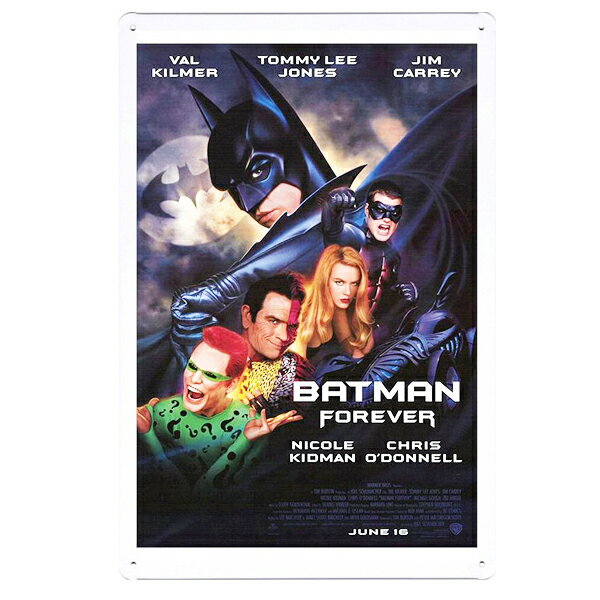 【ブリキ看板】【バットマン】BATMAN FOREVER 看板 30cm×20cm【インテリア 雑貨 ガレージ 壁掛け 映画 DCコミック ブラック ホワイト】