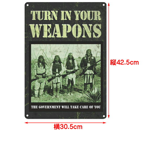 【ブリキ看板】TURN IN YOUR WEAPONS エンボス看板 42.5cm×30.5cm【インテリア 雑貨 ガレージ 壁掛け 銃 ガン ライフル ブラック グリーン】 [2]