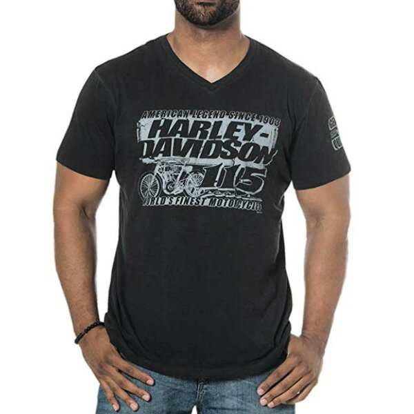 【ハーレーダビッドソン】【半袖 Tシャツ】115周年 記念ロゴ入り Vネック Tシャツ Sサイズ Mサイズ ブラック【HARLEY-DAVIDSON アパレル】