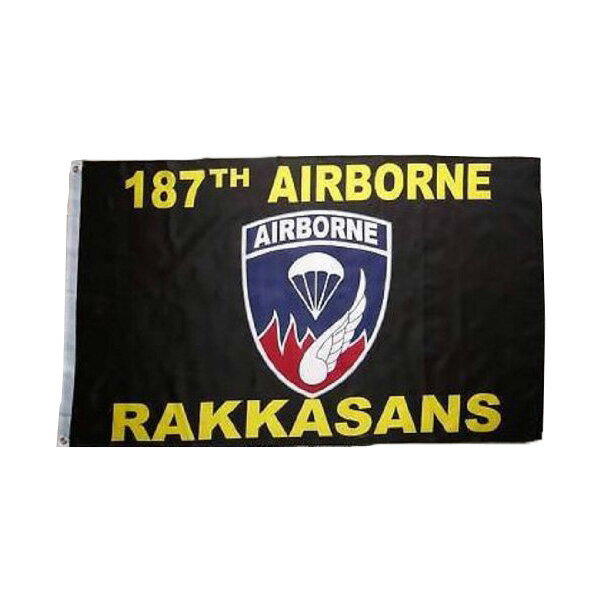 フラッグ 187th AIRBORNE RAKKASANS 第187 空挺師団 ラッカサンズ ロゴ フラッグ ブラック 屋内・屋外..