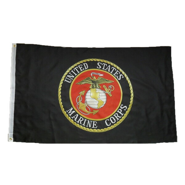 フラッグ アメリカ 海兵隊 マリーン US Marine Corps USMC ロゴ ブラック ■ 米軍 ミリタリー 旗 FLAG