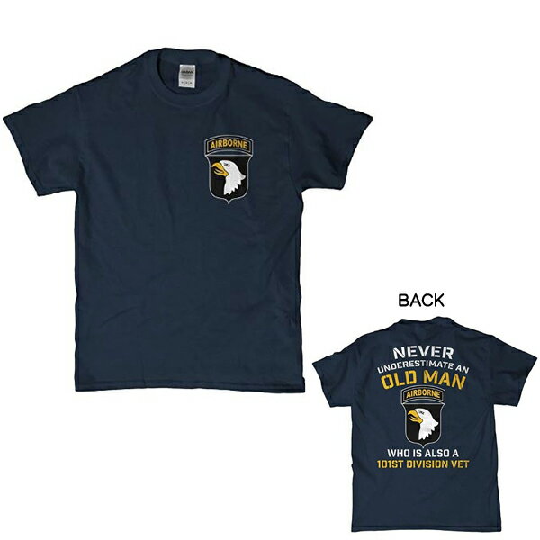 Rakuten - AIRBORNE エンブレム OLD MAN メンズ Tシャツ 半袖 ネイビー Mサイズ ■ エアボーン アメリカ陸軍 第101空挺師団 ミリタリー アパレル