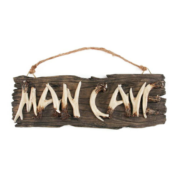 【壁掛けオブジェ】鹿角 MAN CAVE サイン 11cm×30cm【シカ 鹿 雑貨 インテリア ウエスタン 壁掛け ガレージ】