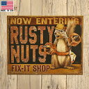 ブリキ看板 リス RUSTY NUTS FIX-IT SHOP ビンテージ調 サイン 32cm×41cm Made in USA ■ 動物 アニマル インテリア 看板 アメリカ雑貨 壁掛け ショップ ガレージ