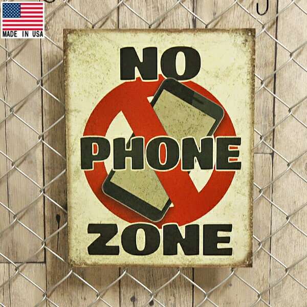 Rakuten - ブリキ看板 NO PHONE ZONE (電話使用禁止) ビンテージ調 41cm×32cm Made in USA ■ 携帯 注意 喚起 インテリア 雑貨 壁掛け ガレージ レッド ブラック