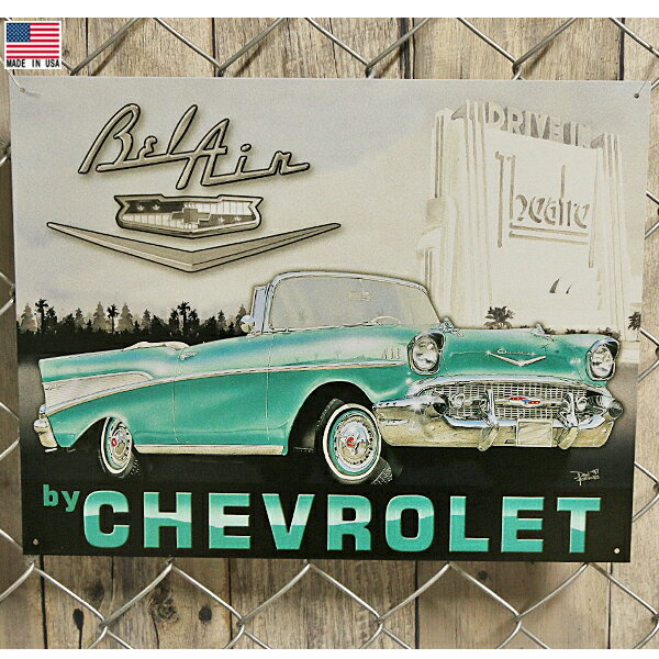 ブリキ看板 シボレー 1957 CHEVY ベルエア レトロ調 サイン 32cm×41cm Made in USA ■CHEVROLET Bel Air シェビー 車 カー アメ車 インテリア 看板 アメリカ雑貨 壁掛け ショップ ガレージ