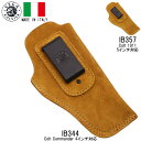 【商品詳細】 VEGA HOLSTER 【MANCAVE 日本総代理店】 〜Made in Italyのものづくりの心〜 イタリアのベガ・ホルスター社は、法執行機関向けのホルスターやアクセサリーの製造におけるリーダー的存在です。最先端の機械や工具を備えた研究室を持ち、ユーザー層も全大陸に広がっています。スウェードレザー製のIBホルスターは映画007でジェームズボンドが使用したことでも有名です。 VEGA HOLSTER スエードレザー インサイドパンツホルスター IB344 / IB357 クリップ部分をベルトやズボンに引っ掛けて使用するインサイドパンツホルスターです。 クリップを左右のサイドで付け替える事で、右利き、左利きのどちらにも対応可能です。 ジャケット等で銃を隠す事ができるのが特徴のホルスタータイプです。 本商品はスウェード生地でできています。 IB344はCOLT コマンダー4インチに対応し、IB357はCOLT 1911 5インチに対応しています。 ※本商品はスウェード生地に製造時についた1mm角の縫合用の針穴が空いている場合がございます。実使用には全く問題ありませんので、ご了承の上、お買い上げ頂きますようお願い致します。 【商品詳細】 ・型番：IB344(コルト コマンダー4インチ対応) / IB357(コルト 1911 5インチ対応) ・サイズ(約)： 　IB344 縦19cm×横9cm/ 　IB357 縦20.5cm×横9.5cm ・利き手：右、左 両対応 ・素材：本革(スウェード地) ・ブランド：VEGA(ベガ) ・製造：イタリア ※実銃用の商品となります。 【関連商品】 ■他のVEGAホルスターはコチラ ■他のホルスターはコチラ 【ホルスターにおける注意事項】 実銃用の製品の為、日本で販売されているトイガン（エアガン）に挿入できない場合もございます。 予めご理解の上、お買い求めください。 【当店販売商品について】 当店で取り扱っているガン・アクセサリーはすべてアメリカより輸入した実物です。（「レプリカ品」などと注記しているものは除く。またMade in U.S.Aの表記があるものは米国製となります） 【注意事項】 輸入品を含む一部の商品は検品のため開梱させて頂く場合がございます。また、新品であってもパッケージや本体に細かな傷や汚れがある場合がございますので、ご了承のうえお買い上げ頂きますようお願い致します。これらの傷は海外輸送時やアンティーク品のためについたものであり、不良品や中古品ではありませんのでご安心下さい。