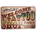 メタルサイン "WELCOME TATOO SHOP & BODY PIERCING" ウエルカム タトゥーショップ & ボディピアス 20.5cm×30.5cm ■ ようこそ 店舗 ガレージ ヴィンテージ調 アルミ 看板