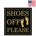 プラスチックサイン "SHOES OFF PLEASE" 靴を脱いでください 縦15cm×横15cm 取り付け用両面テープ付属 ■ サインプレート 注意 オフィス 会社 店舗 ショップ 入口 玄関 インテリア 雑貨 ブラック
