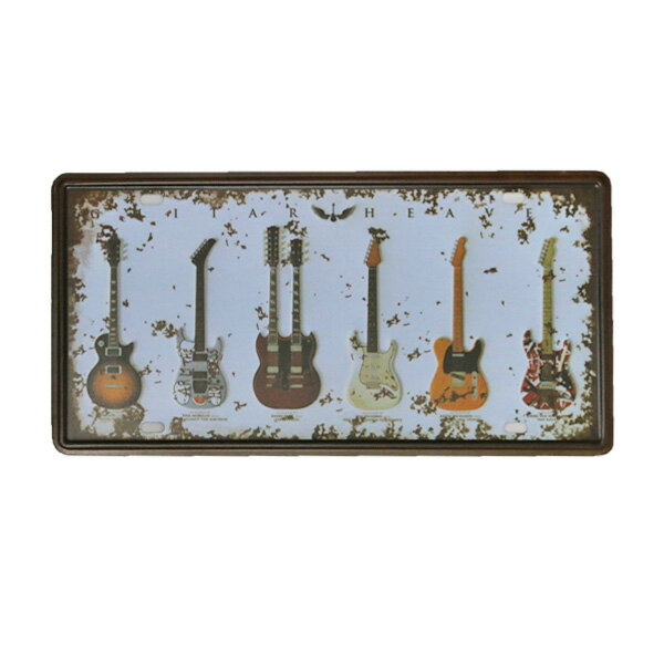 【ブリキ看板】GUITAR HEAVEN ナンバープレート ビンテージ調 15.5cm×31cm 【ギター 楽器 音楽 雑貨 インテリア 壁掛け ガレージ ショップ 】のサムネイル
