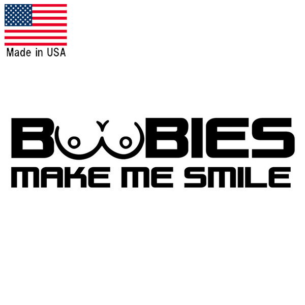 ステッカー BOOBIES MAKE ME SMILE 切り抜き デカール 4cm×15cm ブラック アメリカ製 ■ ジョーク 面白 カーステッカー 車 シール
