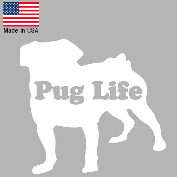 Rakuten - ステッカー Pug Life パグ ライフ デカール 縦9cm×横9.5cm ホワイト アメリカ製 ■ 犬 小型犬 シルエット 雑貨 小物 サイン カーステッカー