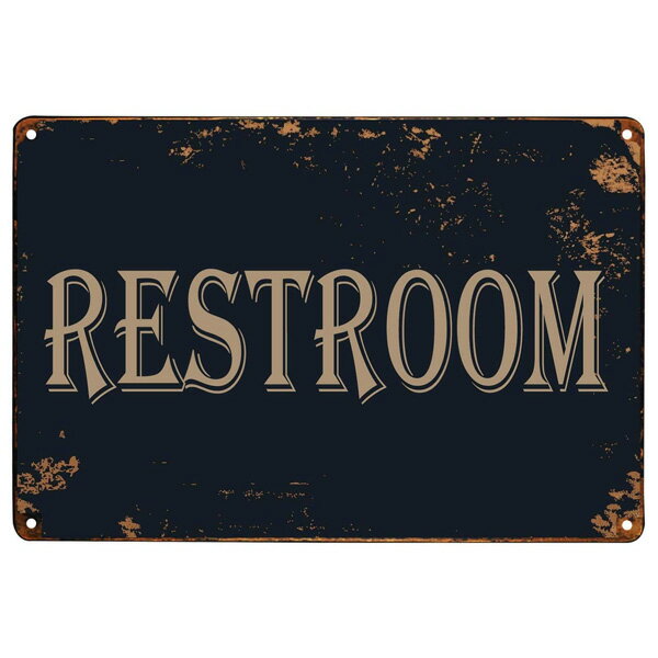 メタルサイン "RESTROOM" トイレ案内 縦20cm×横30cm ■ アンティーク風 看板 サインプレート ドア お手..