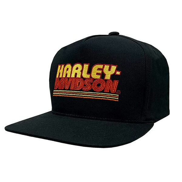Rakuten - ハーレーダビッドソン メンズ 刺繍 ウォームスローバック フラットバイザー ベースボール キャップ ブラック ■ Harley-Davidson 帽子 野球帽 バイク