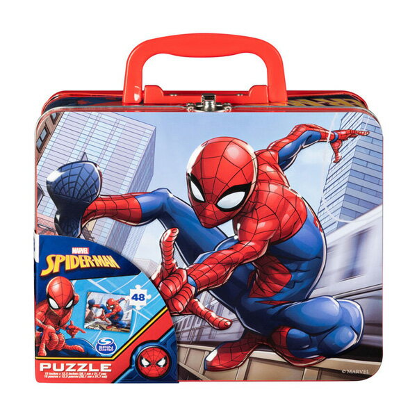 スパイダーマン ティントランク ティンボックス 48ピースパズル入り 横幅19.5×高さ16.5×奥行8cm ■ SPIDERMAN マーベル MARBEL ランチボックス ブリキボックス ブリキ缶 ハンドル付き 手提げ 雑貨 ヒーロー 収納 プレゼント 男の子