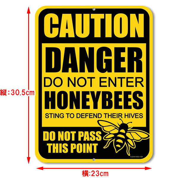 メタルサイン "CAUTION DANGER DO NOT ENTER" 危険 立ち入り禁止 蜂が巣を守るために刺します 縦30.5×横23cm アメリカ製 ■ ミツバチ 蜂の巣 注意喚起 壁掛け インテリア 雑貨 ガレージ 看板 店舗 ディスプレイの商品画像 2
