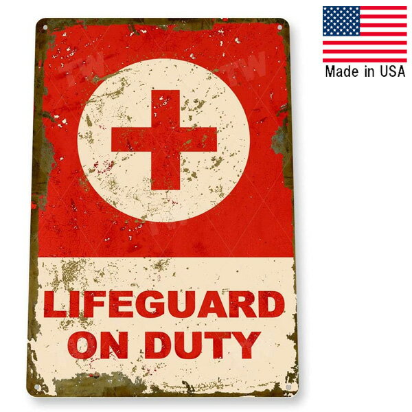 メタルベースサイン "LIFEGUARD ON DUTY" 監視員 看板 縦28cm×横18.5cm アメリカ製 ■ 壁掛け 監視 救助..