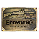 メタルサイン BROWNING FINEST IN THE FIELD ブローニング 看板 縦20cm×横30cm ■ 壁掛け ミリタリー 銃 ハンティング ヴィンテージ風 サイン ショップ ガレージ ブリキ看板