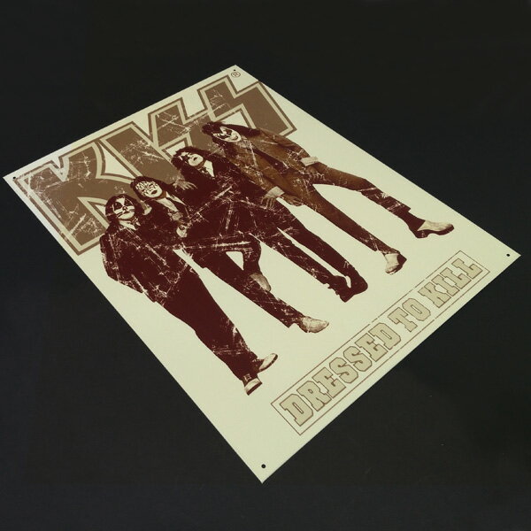 メタルサイン "KISS DRESSED TO KILL" キッス 看板 縦41cm×横32cm アメリカ製 ■ アメリカ バンド アーティスト 壁掛け サイン ショップ ガレージ ブリキ看板 [2]