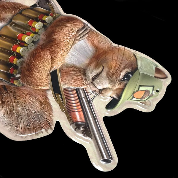 エンボス メタルサイン "SQUIRREL Huntin'" リス 狩り ダイカット 看板 縦29cm×横19cm アメリカ製 ■ ハンティング ハンター 動物 アニマル 壁掛け サイン ショップ ガレージ ブリキ看板 [2]