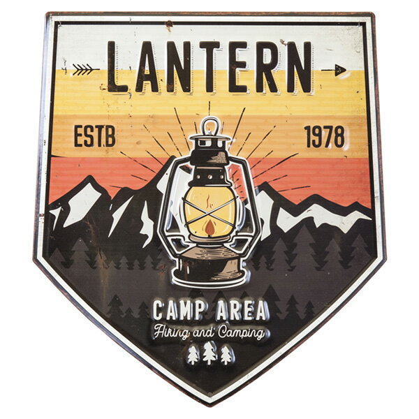 エンボス メタルサイン "LANTERN CAMP AREA"ランタン キャンプ エリア 40cm×35cm ■ 看板 アンティーク..